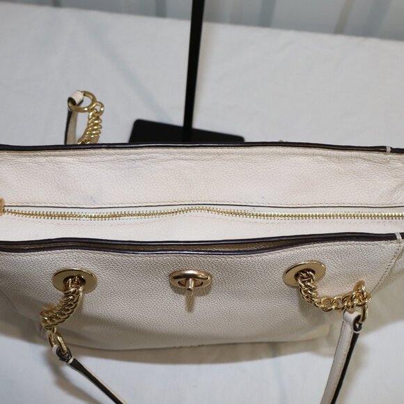 Coach Turnlock Chain Tote 27 White Leather Black Interior Gold Hardware 57107 - Picture 3 of 13